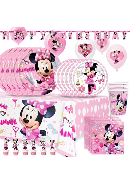 18 Adet Balon Minnie Mouse Doğum Günü Partisi Malzemeleri ve Süslemeleri Minnie Mouse Parti Malzemeleri Banner Masa Kapak Plakaları ile 8 Misafire Hizmet Vermektedir (Yurt Dışından)