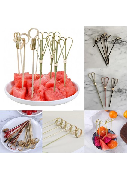 Kırmızı 1 Kravat 100 Adet 12 cm Tek Kullanımlık Bambu Meyve Seçtikleri Düğüm Şiş Kokteyl Dekorasyon Kürdan Salata Sandviç Büfe Tatlılar Dekorasyon (Yurt Dışından) modelleri