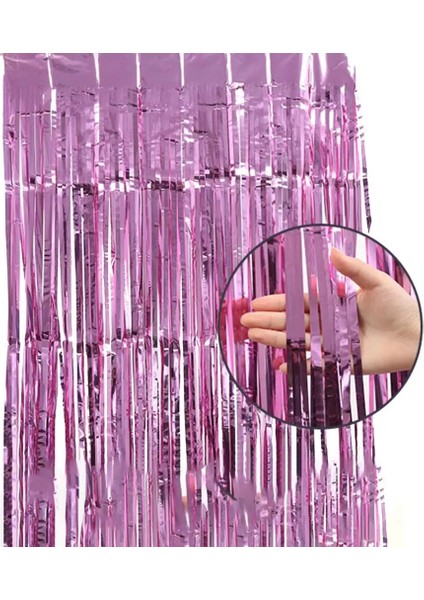 Pembe 100 x 200 cm Düğün Doğum Günü Partisi Zemin Perde Parlak Üniforma Renk Alüminyum Yapışkanlı Saçak Perde Doğum Günü Dekorasyon Için (Yurt Dışından)