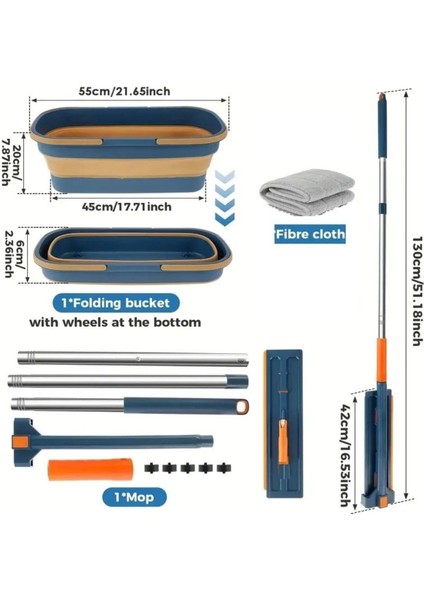 Buffer® Kendinden Sıkmalı Katlanır Kovalı Lüks Mop Kovalı Mop 1 Adet Yedek Bez