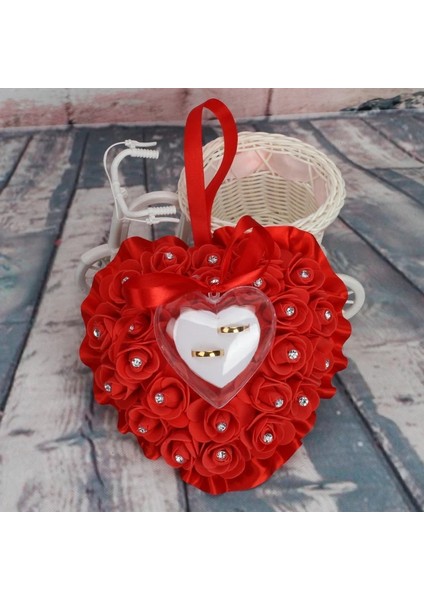 B02 Kalp Yüzük Yastık Düğün Sevgililer Günü Için Mariage Şekeri Yüzük Ekran Yastık Minder Şeffaf Kutusu ile Yüzük Taşıyıcı Yastık (Yurt Dışından)