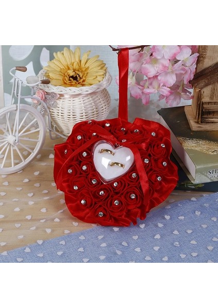 B02 Kalp Yüzük Yastık Düğün Sevgililer Günü Için Mariage Şekeri Yüzük Ekran Yastık Minder Şeffaf Kutusu ile Yüzük Taşıyıcı Yastık (Yurt Dışından)