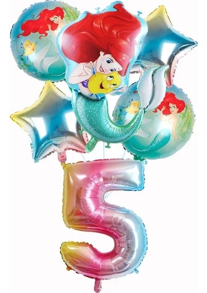 Numarası 5 Küçük Denizkızı Prenses Ariel Sofra Parti Malzemeleri Kız Doğum Günü Partisi Süslemeleri Balon Kağıt Tabak Bardak Masa Örtüsü (Yurt Dışından)