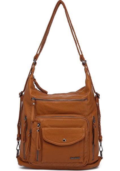 Yıkama Deri Hem Sırt Hem Omuz Kadın Çantası 21-K Barcelona 1580-6