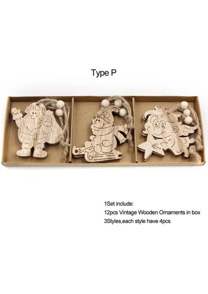 Kutu Tipi P 12 Adet/kutu Vintage Hollow Noel Ahşap Kolye Süsler Noel Partisi Süslemeleri Noel Ağacı Süsler Asılı Hediyeler (Yurt Dışından)