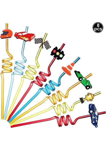 Stil 2 8 Adet 25 cm Yeniden Kullanılabilir Yarış Arabası Pipet Araba Yeniden Kullanılabilir Plastik Pipet Çocuk Yarış Arabası Doğum Günü Partisi Süslemeleri (Yurt Dışından)