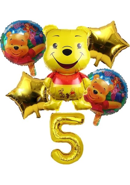 Balon-6 Adet Winnie The Pooh Karikatür Tema Parti Malzemeleri Tek Kullanımlık Sofra Kağıt Saman Tabaklar Oyuncaklar Doğum Günü Şekeri Bebek Duş Süslemeleri (Yurt Dışından)