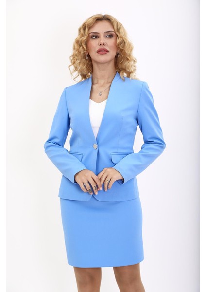 Tek Düğmeli Klasik Ceket-Gökyüzü