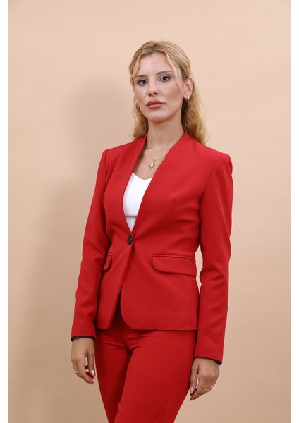 Tek Düğmeli Klasik Ceket-Kırmızı