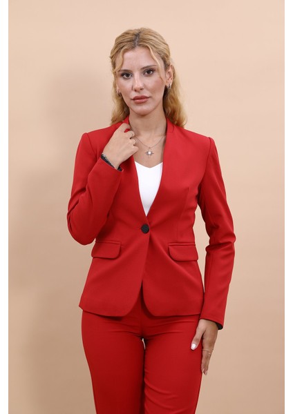 Tek Düğmeli Klasik Ceket-Kırmızı indirimleri