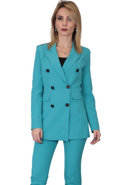 Erkek Yaka Kuruvaze Blazer Ceket-Turkuaz