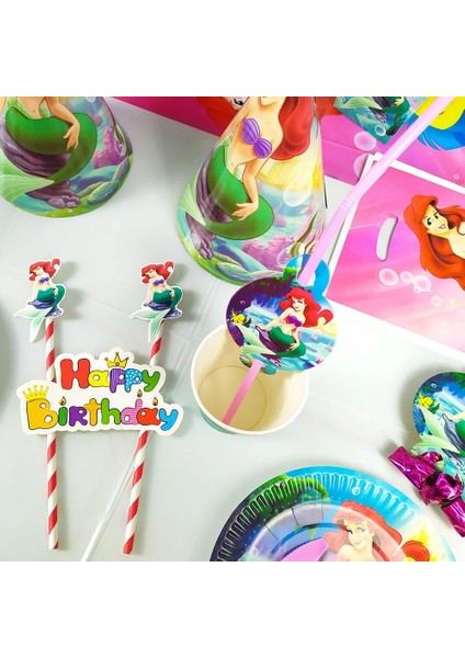 18 Inç Balon 1 Adet Küçük Denizkızı Prenses Tema Çocuk Doğum Günü Partisi Malzemeleri Masa Örtüsü Kağıt Bardak Kek Topper Banner Bebek Duş (Yurt Dışından)