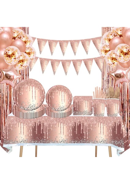 BARDAKLAR-10PCS Pembe Gül Altın Doğum Günü Partisi Malzemeleri Tek Kullanımlık Sofra Elmas Parlak Kağıt Tabak Bardak Peçeteler Düğün Kız Doğum Günü Partisi (Yurt Dışından)