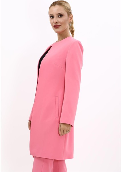 Sıfır Yaka Düz Uzun Ceket-Pembe modelleri