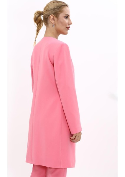 Sıfır Yaka Düz Uzun Ceket-Pembe fırsatları
