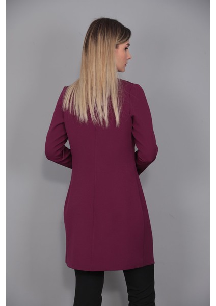 Sıfır Yaka Düz Uzun Ceket-Mürdüm fiyatları