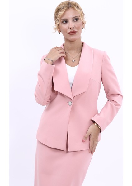 Amerikan Yaka Klasik Ceket-Pudra