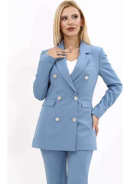 Erkek Yaka Kuruvaze Blazer Ceket-Deniz