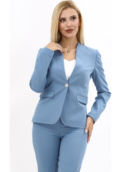 Tek Düğmeli Klasik Ceket-Deniz