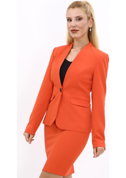 Tek Düğmeli Klasik Ceket-Turuncu