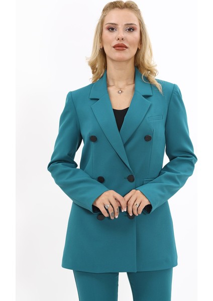 Erkek Yaka Kuruvaze Blazer Ceket-Petrol