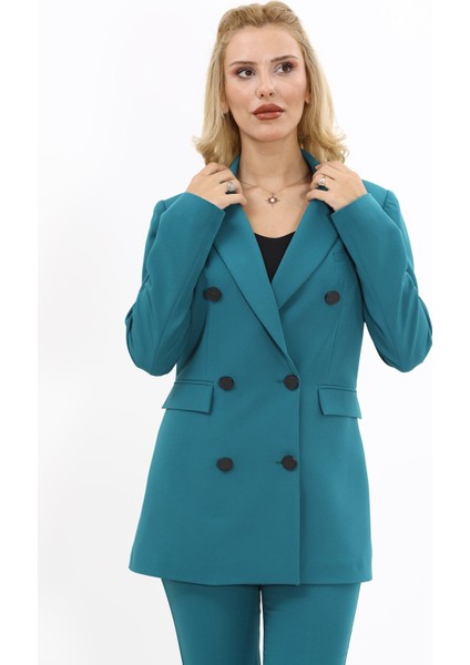 Erkek Yaka Kuruvaze Blazer Ceket-Petrol fiyatları