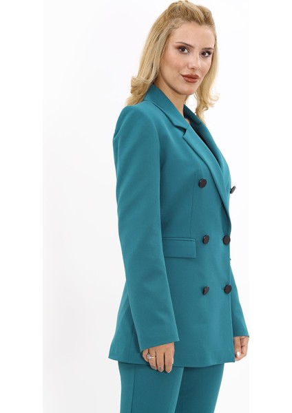 Erkek Yaka Kuruvaze Blazer Ceket-Petrol indirimleri