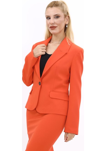 Erkek Yaka Tek Düğmeli Klasik Ceket-Turuncu