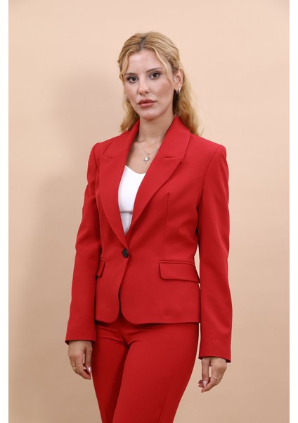 Erkek Yaka Tek Düğmeli Klasik Ceket-Kırmızı