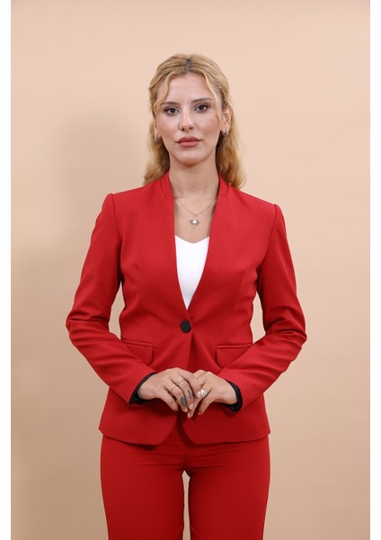 Tek Düğmeli Klasik Ceket-Kırmızı fırsatları