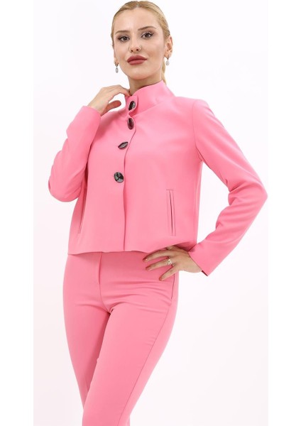 Oval Dik Yaka Kısa Ceket-Pembe fiyatları