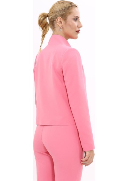 Oval Dik Yaka Kısa Ceket-Pembe fırsatları