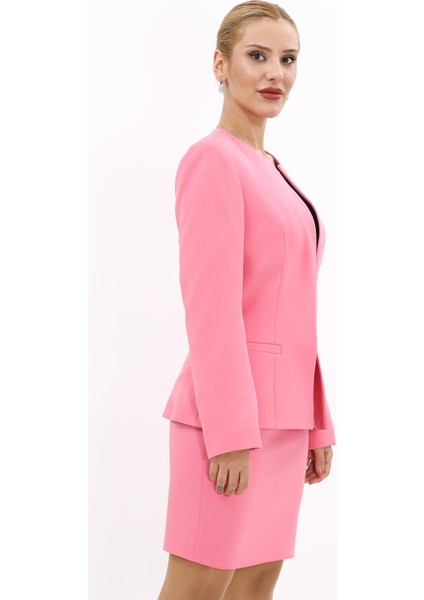 Oval Yaka Yandan Kuplu Klasik Ceket-Pembe fırsatları