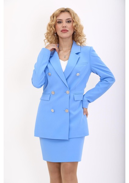 Erkek Yaka Kuruvaze Blazer Ceket-Gökyüzü