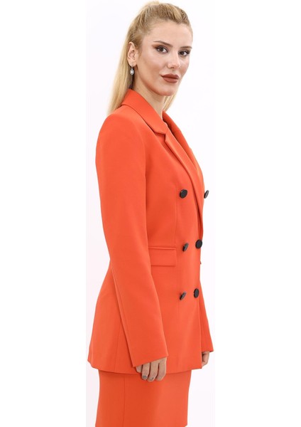 Erkek Yaka Kuruvaze Blazer Ceket-Turuncu fırsatları