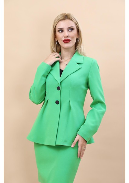 Erkek Yaka Önleri Pileli Ceket-Yeşil