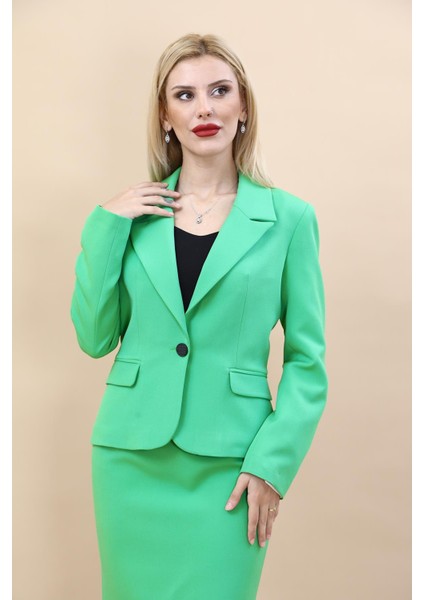 Erkek Yaka Tek Düğmeli Klasik Ceket-Yeşil