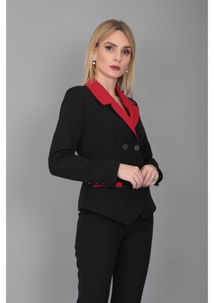 Erkek Yaka Kuruvaze Konbin Renkli Ceket-Kırmızı modelleri