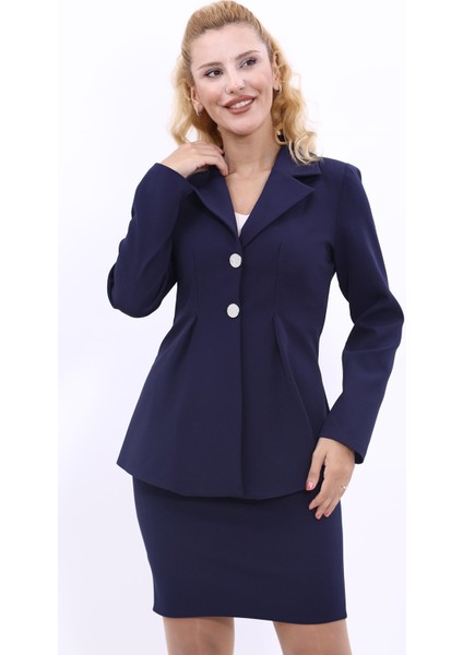 Erkek Yaka Önleri Pileli Ceket-Lacivert