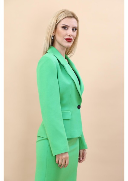 Erkek Yaka Tek Düğmeli Klasik Ceket-Yeşil fırsatları