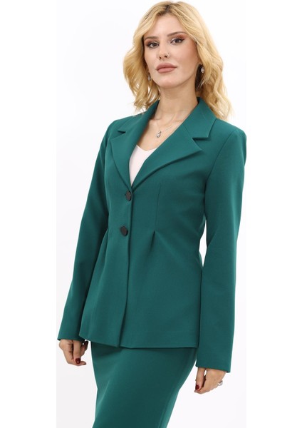 Erkek Yaka Önleri Pileli Ceket-Zümrüt