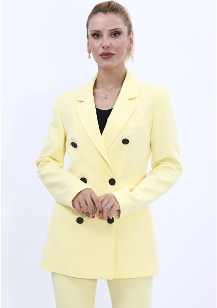 Erkek Yaka Kuruvaze Blazer Ceket-Sarı indirimleri