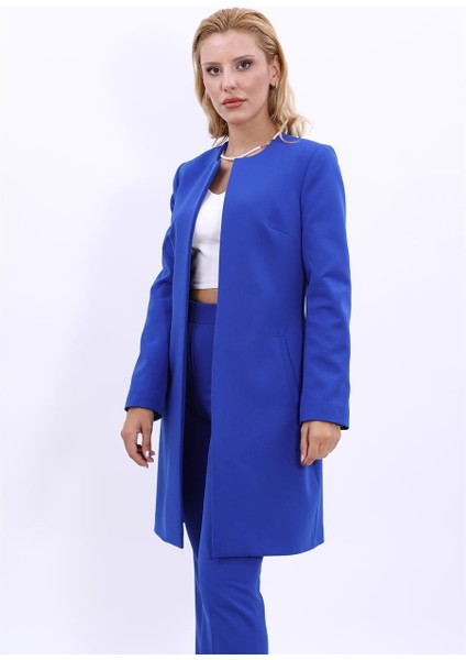 Sıfır Yaka Düz Uzun Ceket-Saks fiyatları