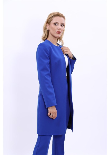 Sıfır Yaka Düz Uzun Ceket-Saks modelleri