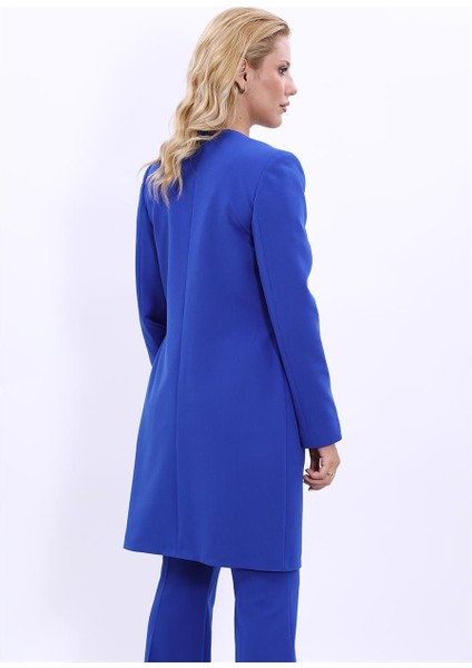 Sıfır Yaka Düz Uzun Ceket-Saks fırsatları