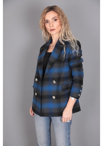 Kaşe Oversıze Blazer Ceket-Indigo fiyatları