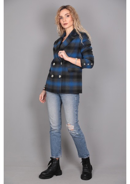 Kaşe Oversıze Blazer Ceket-Indigo modelleri