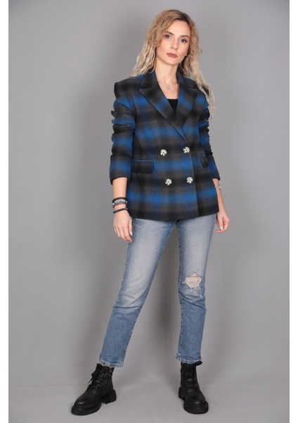 Kaşe Oversıze Blazer Ceket-Indigo fırsatları