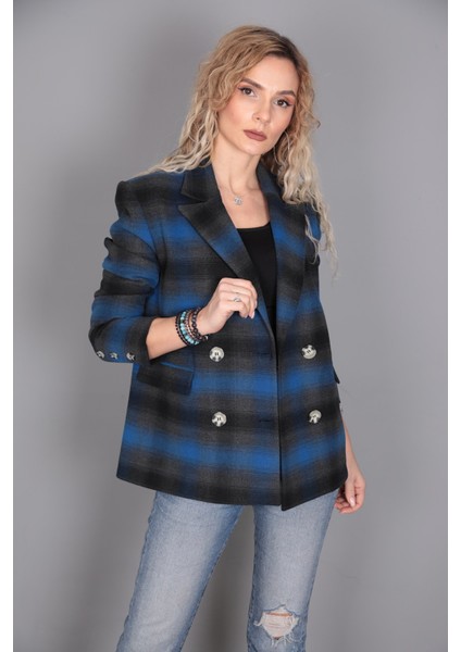 Kaşe Oversıze Blazer Ceket-Indigo indirimleri