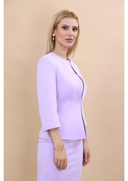 Sıfır Yaka Düz Kısa Ceket-Menekşe fırsatları